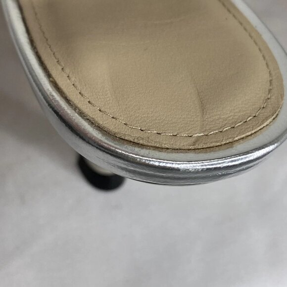 Theory Women’s Micro Slingback Metallic Pointed Toe Kitten Heel Pumps – Silver - Picture 3 of 8